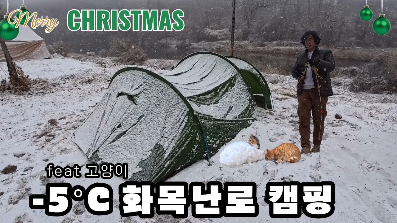 메리 크리스마스❄️ 영하 −5°C｜화목난로 하나로 버티는 겨울 캠핑 (feat : 길냥이)