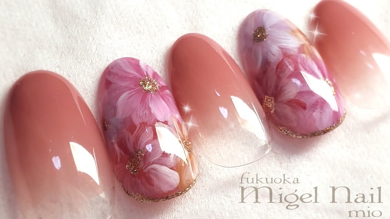 手描き秋フラワーネイルアート2019(Autumn flower nailart)