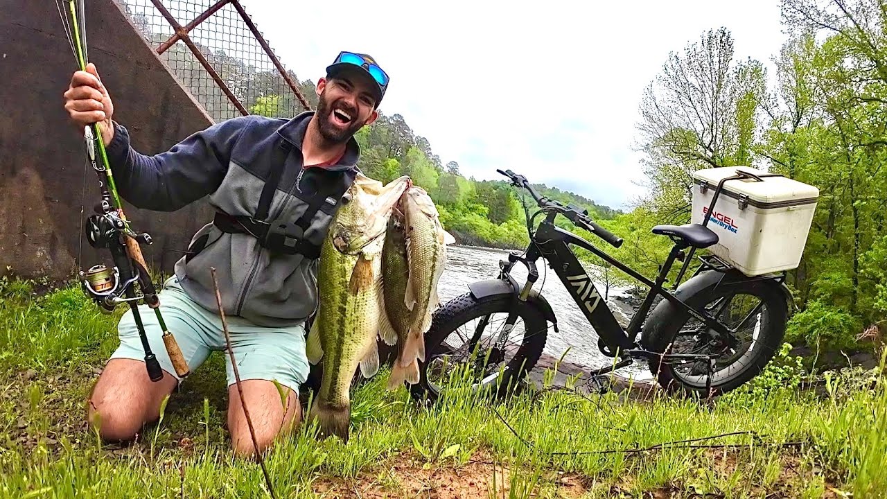 Took an OFF-ROAD E-Bike to this GIANT SPILLWAY! -- CATCH & COOK Bass! (TST Defender Ebike)