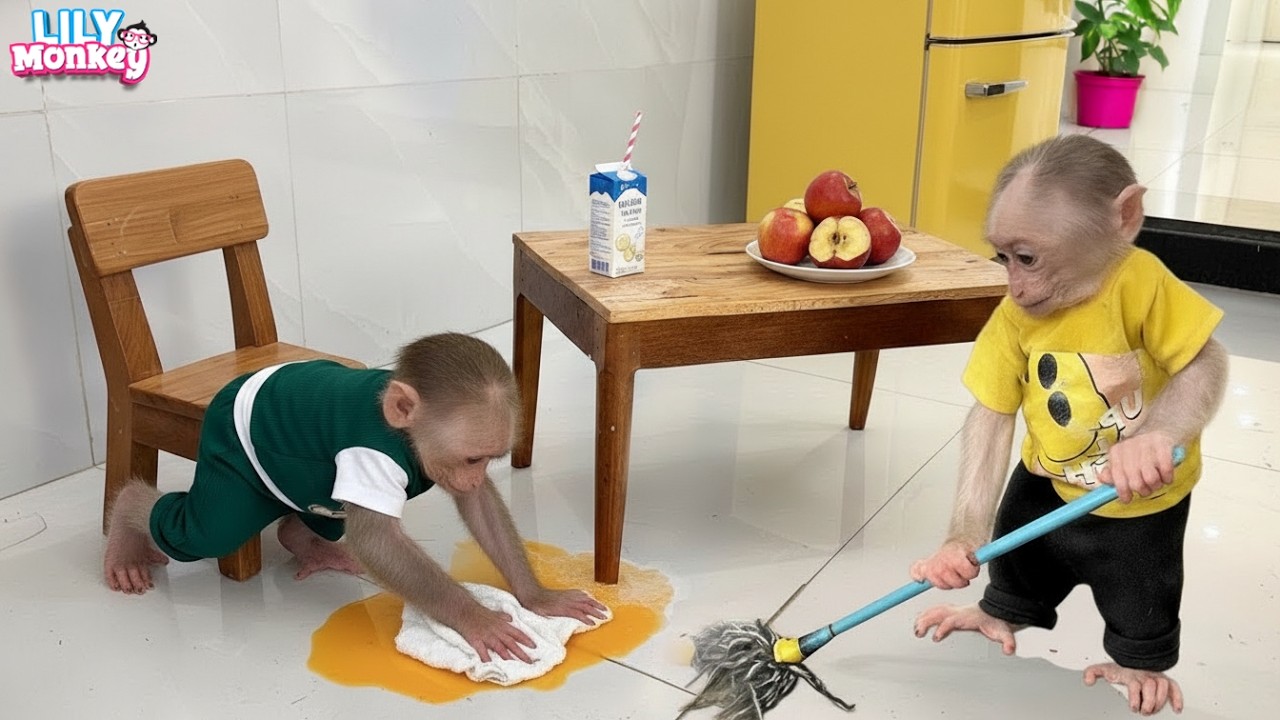 Smart monkey Lily helps clean the house when her dad isn’t home | Lily's story