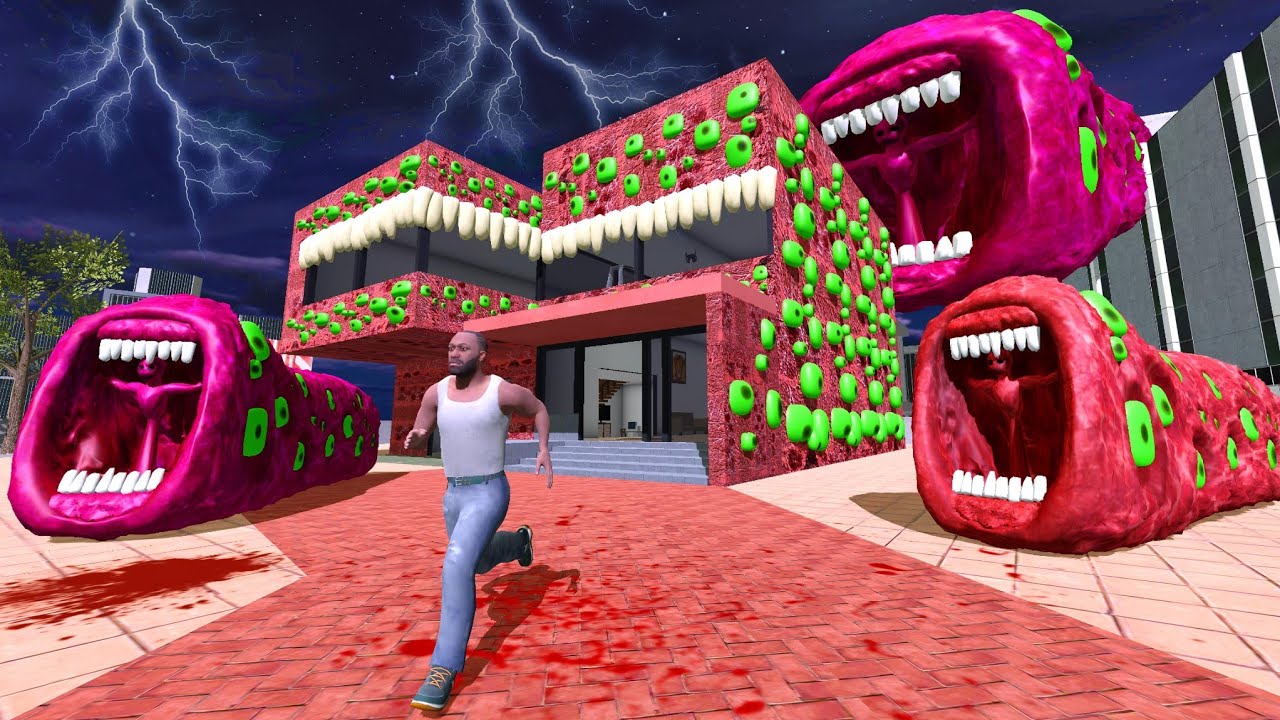 Mega Train Eater Monster Attack House in Indian Bikes Driving 3d