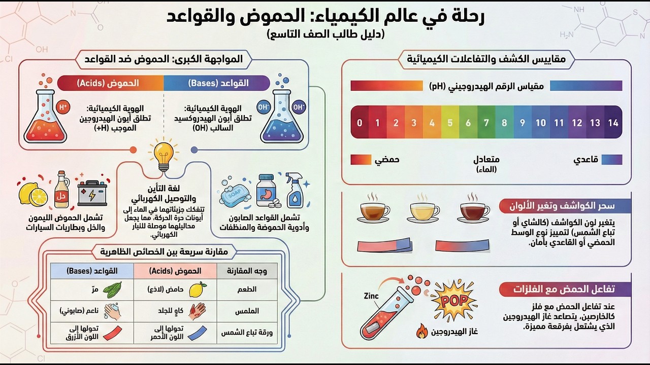 علوم الصف التاسع ملخص الوحدة الثانية الحموض والقواعد