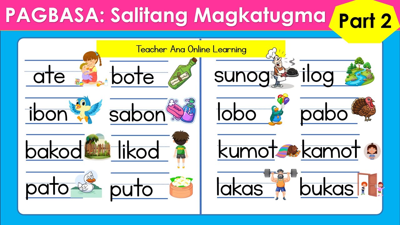 FILIPINO READING LESSON ll Mga SALITANG MAGKATUGMA Part 2 ll Teacher Ana Online Learning
