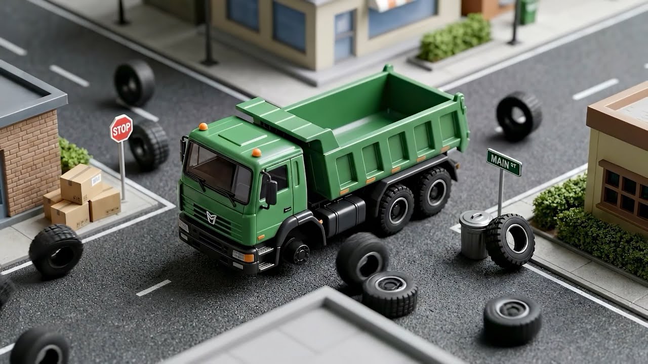 Green Dump Truck Lost Tires! 🚚💨 Shape Rescue Mission with Police Car & Excavator   Kids Songs