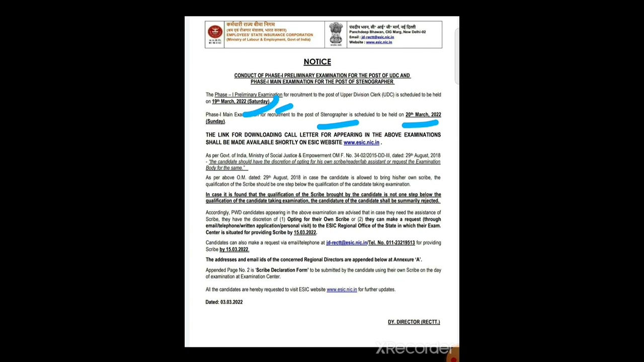 ESIC UDC ,MTS AND STENOGRAPHER PRE EXAM DATES OUT