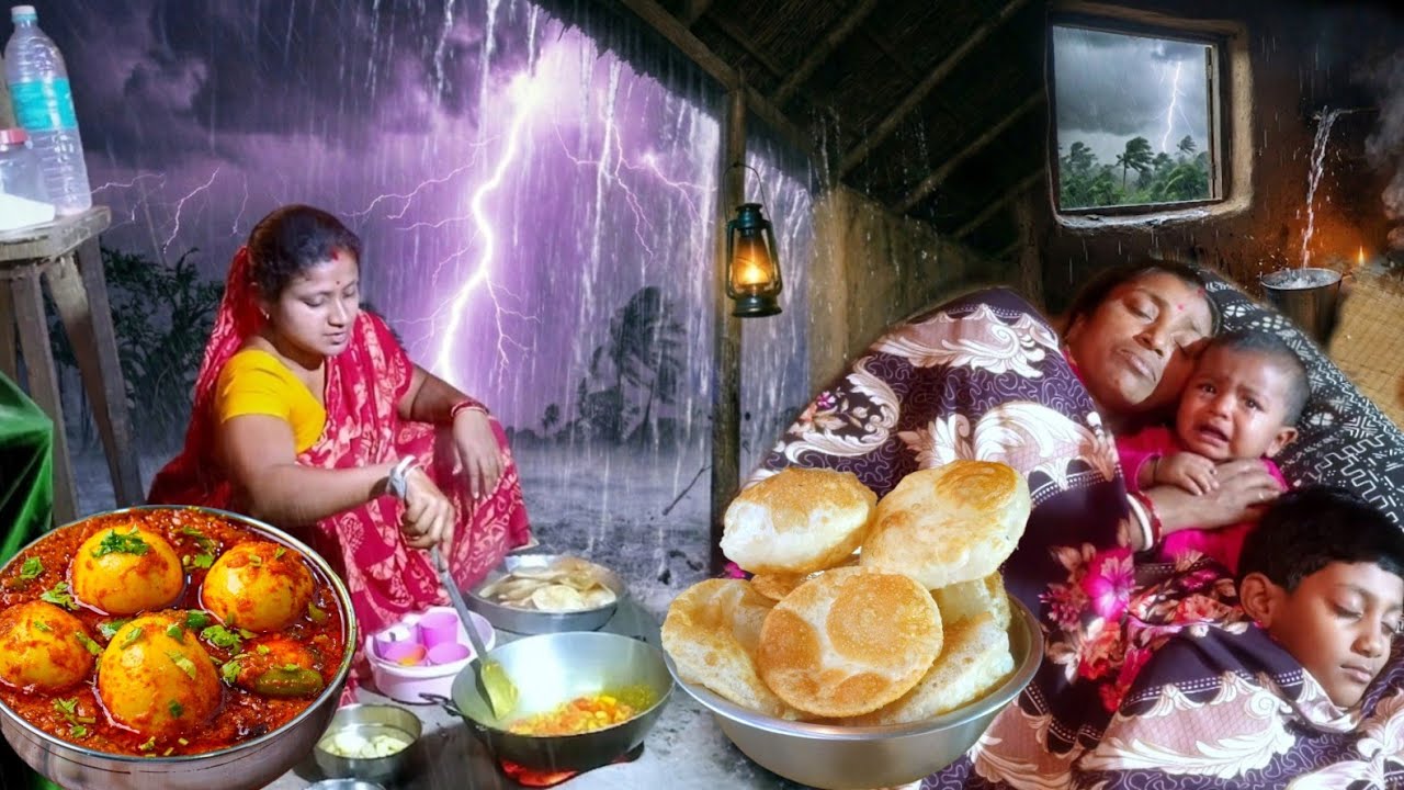Daily Night Routine In Super Heavy Rain And Thunderstorm। Cooking Traditional Village Food Mud Oven