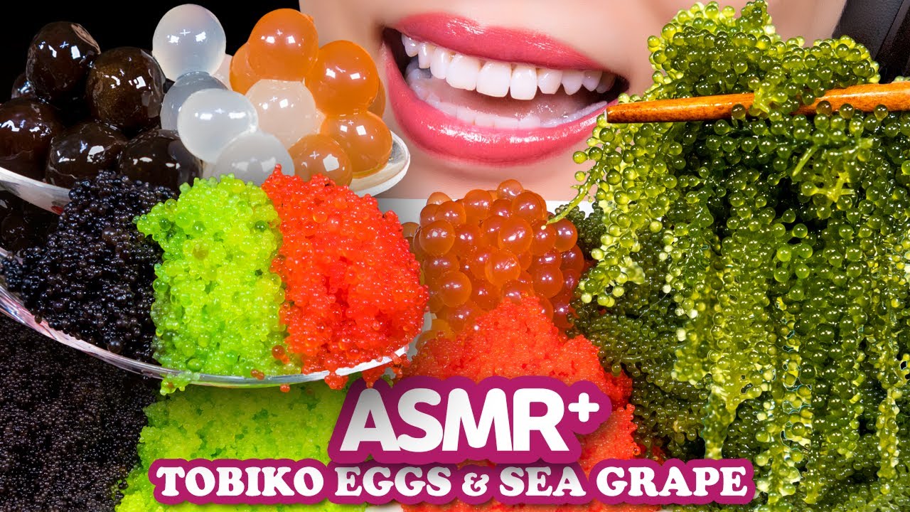 ASMR 날치알, 바다포도, 타피오카펄, 개구리알 팝핑보바 먹방[CRUNCH EATING SOUNDS] MUKBANG