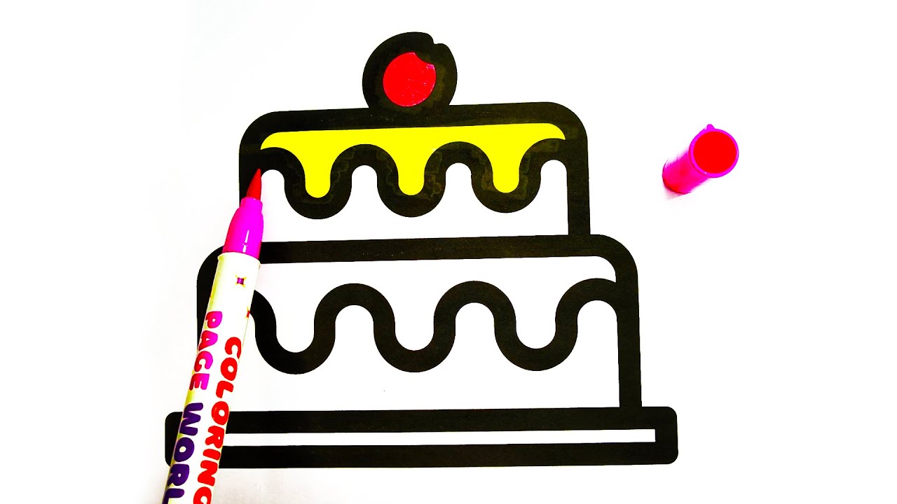 🎂 Delicious Cake Coloring Page for Kids | How to Color a Yummy Birthday Cake 🎨
