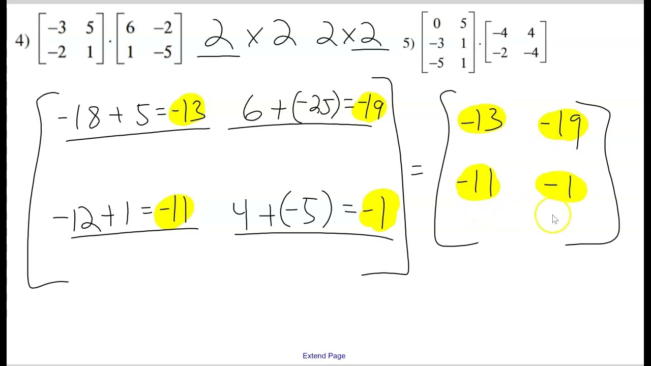 Unit 4 Multiplying matrix. Kuta worksheet