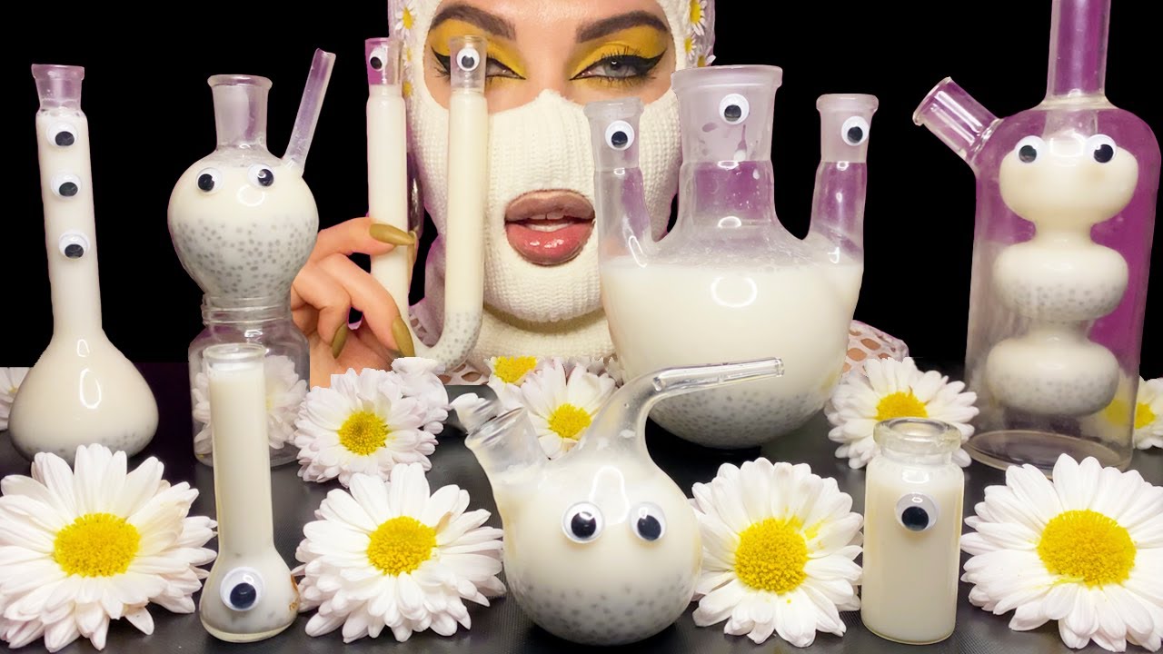 ASMR Drinking Sounds Coconut Milk with Chia Seeds, Gulping Sounds 신기한 물 먹방