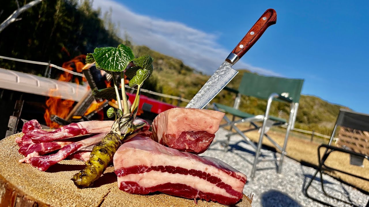 【大人ジビエBBQ】山で脂ノリ過ぎてるイノシシの焼き肉と汁！