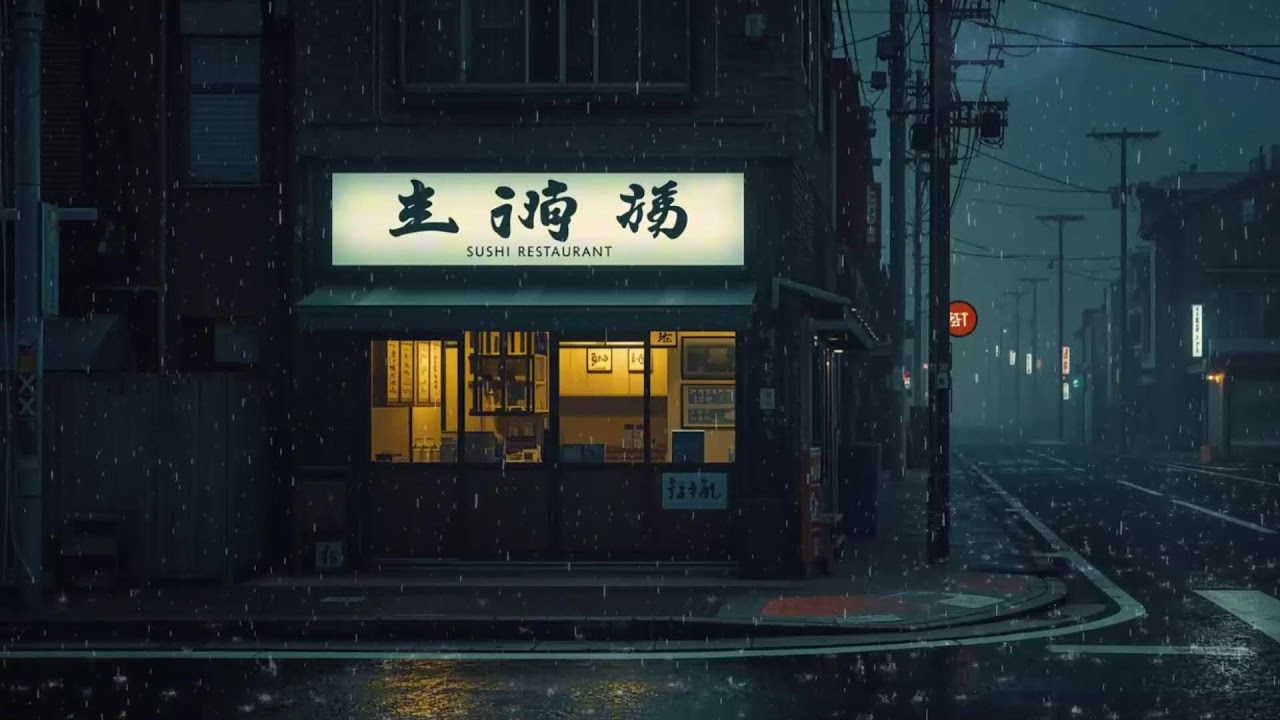 Rainy Sushi Shop at Night 🍣🌧️ Soft Lofi to Calm Down & Relax Your Mind