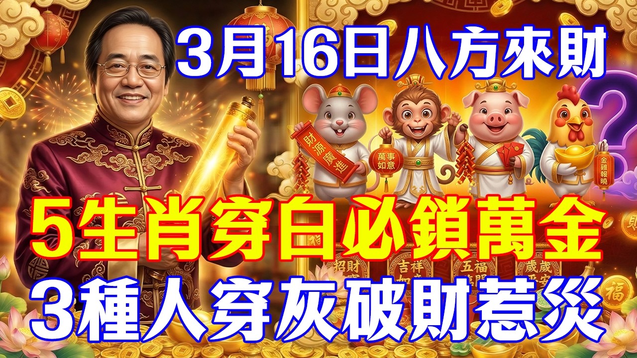八方來財！倪海廈：3月16日這5生肖穿『白色』福澤旺全家，這4種人穿『灰色』破財惹災連累人！#倪海廈#黃帝內經#養生#國學#易經#春節#開運#招財#補財庫#中醫#穿衣風水#2026運勢#風水聚財閣