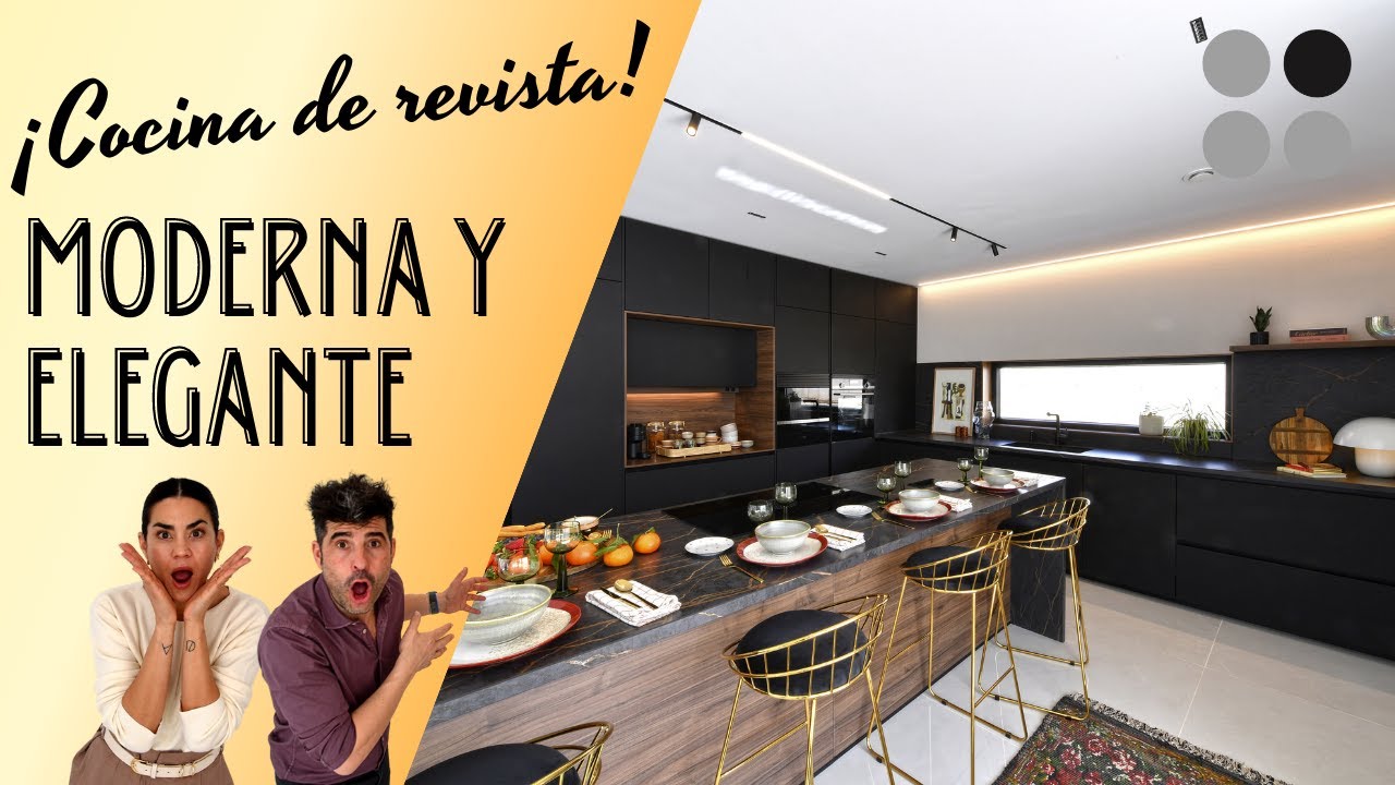 Cocina NEGRA MATE MODERNA con Isla Dekton Laurent CJR