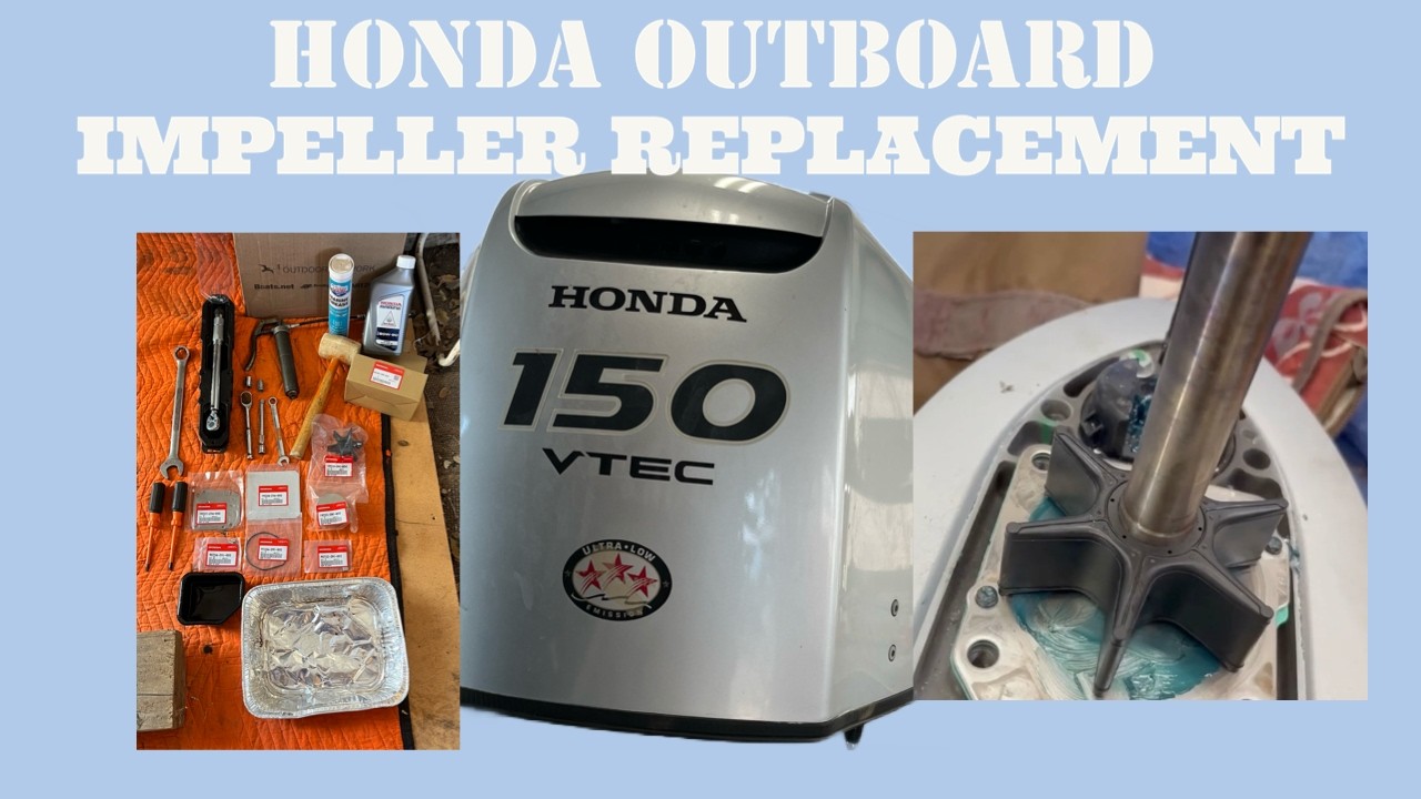 HONDA 150 OUTBOARD IMPELLER replacement and water pump maintenance,, oil change, 200 hour service