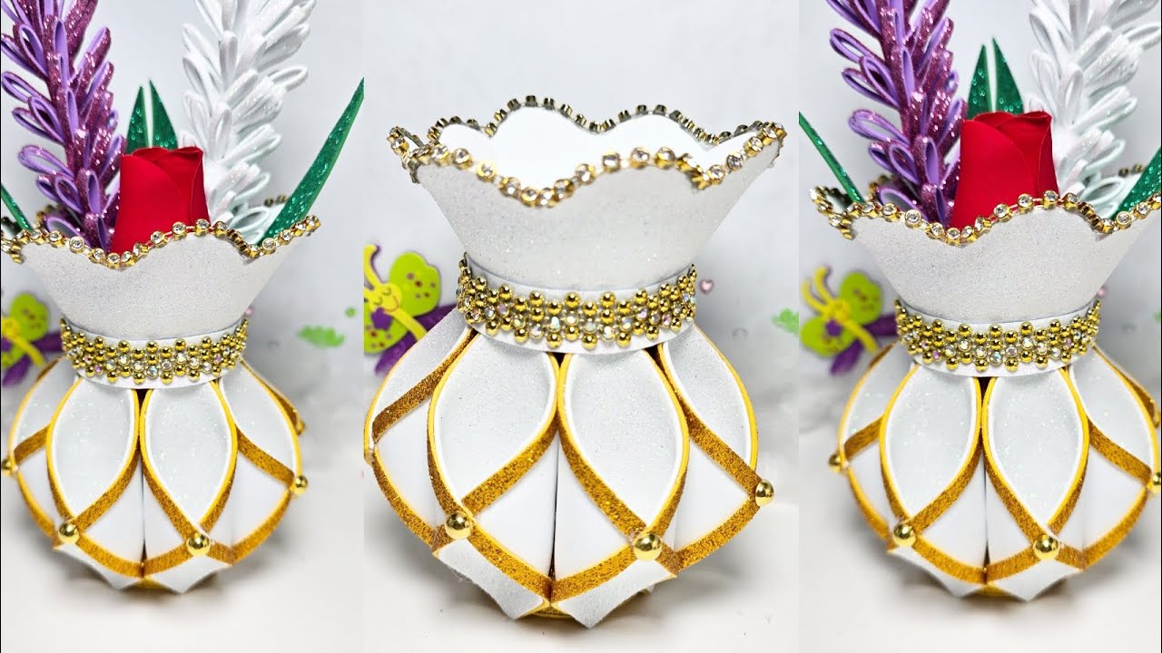 Hermoso FLORERO con tubitos de carton o papel higienico / manualidades para decorar el hogar