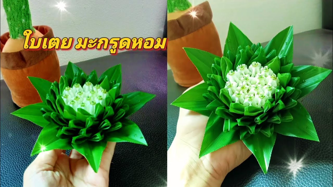 แชร์ไอเดียทำดอกไม้ใบเตยมะกรูดหอม Share ideas for making pandan flowers, fragrant kaffir lime leaves.