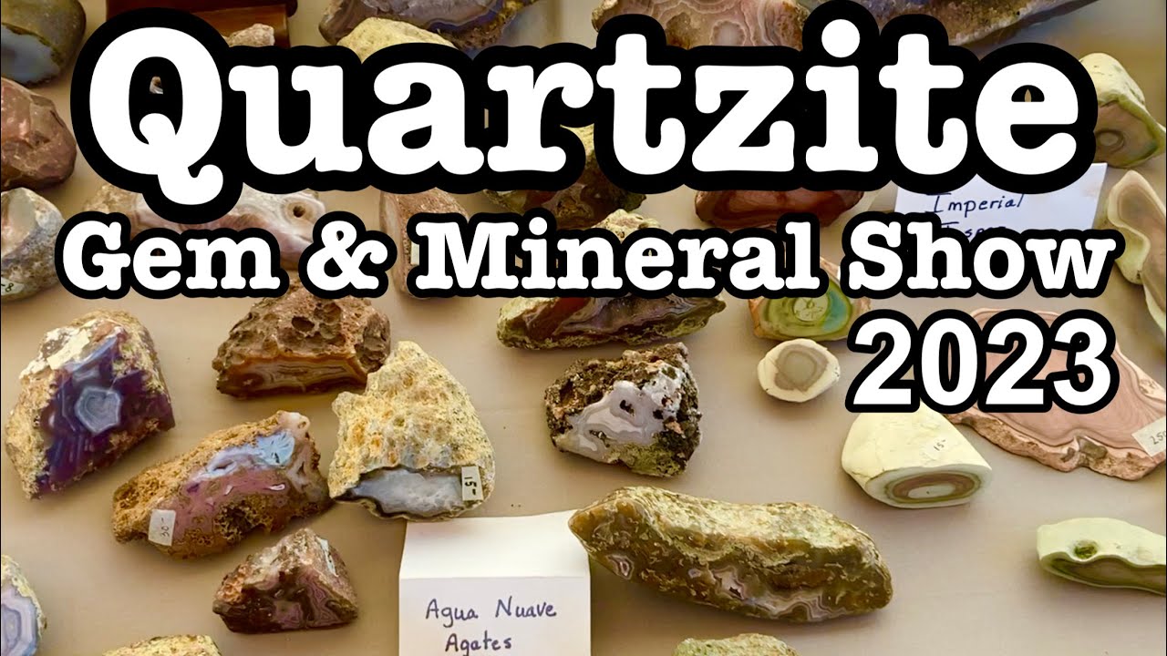 Quartzite 2023 Pow wow Gem & Mineral Show part1 Flint Knapping, Agate. & Dino Gem Bone