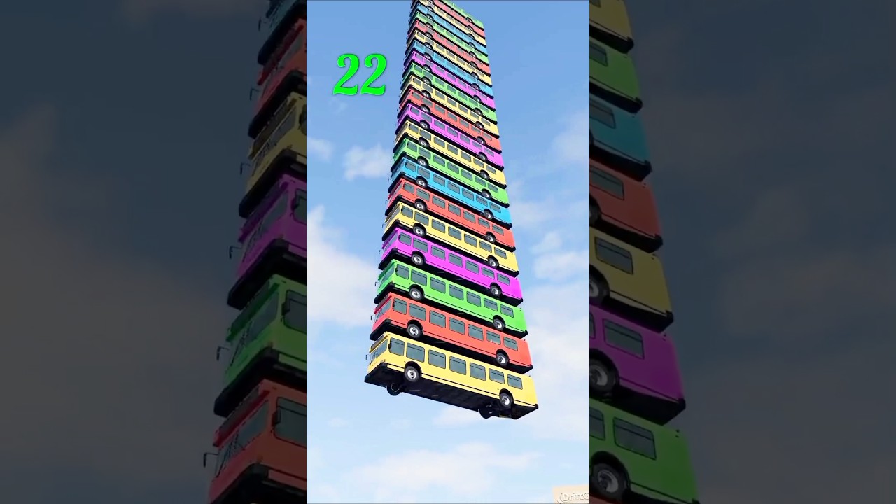 Mixed Rainbow Colorful Cars and Buses Fall Crash