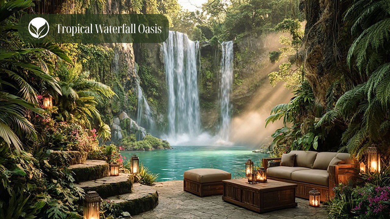 Tropical Waterfall Oasis | Waterfall Ambience & Rainforest Sounds for Calm, Focus and Meditation