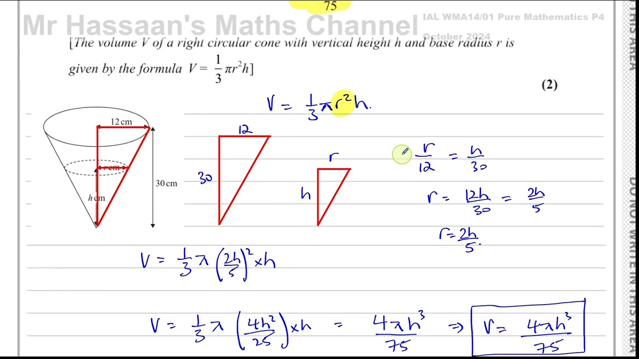 WMA14/01, (Edexcel), IAL, P4, October 2024, Q5, Differentiation, Related Rates of Change