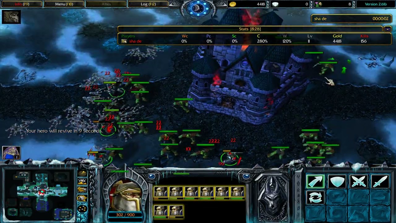 WarCraft 3 Skamigo's Hero Defense 2 61b    Full Single Player Run Nightmare Mode !~ Golden Knight