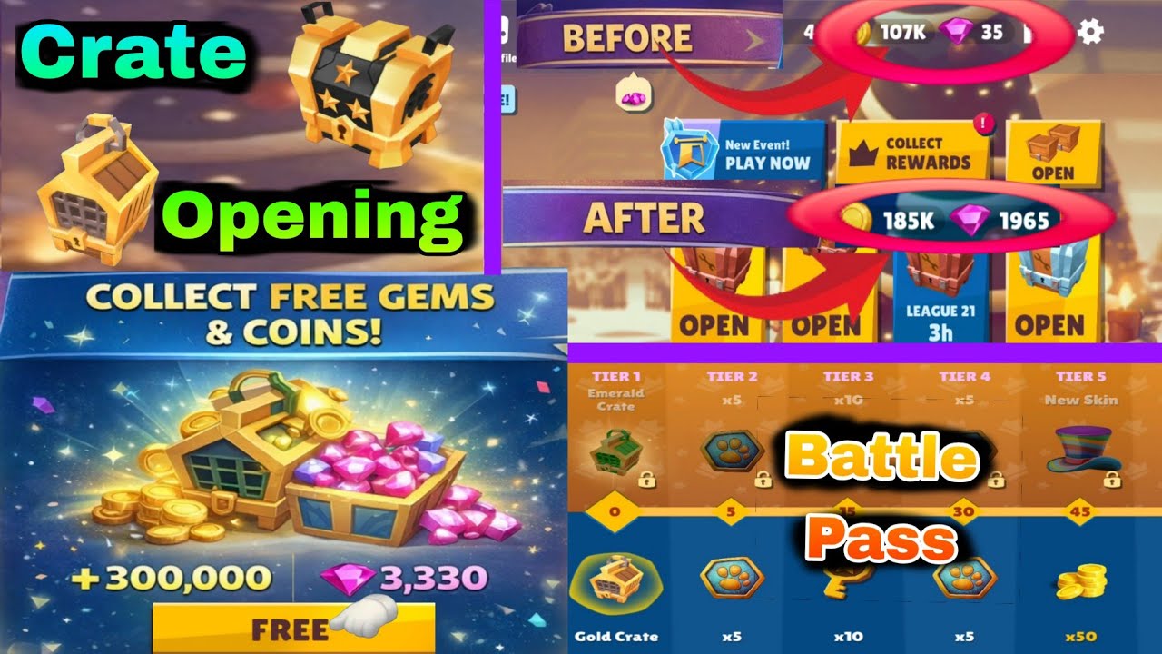 Many Gems And Coins At Free In Zooba | Collecting Battle Pass And Various Rewards Crate | Zooba
