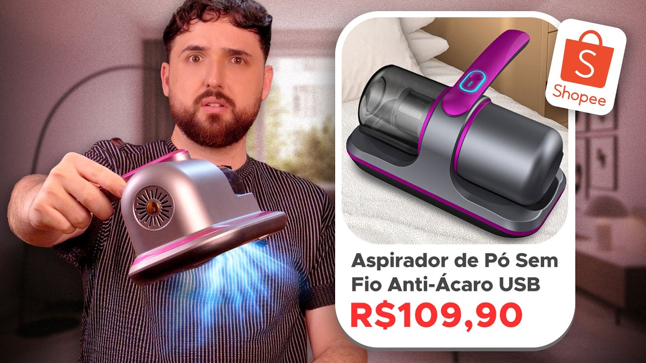 😱 Comprei um ASPIRADOR ANTIÁCARO da Shopee | Testei Aspirador de Pó Sem Fio com Luz UV