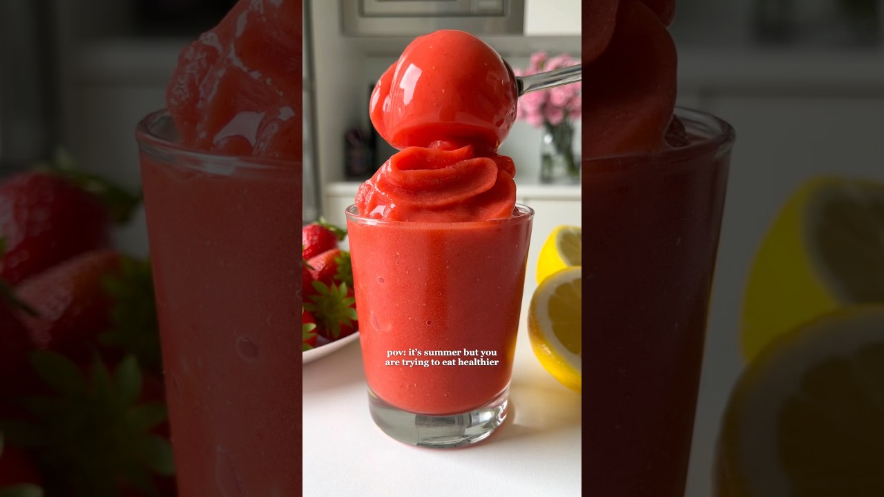 Day 9 of 15 Days Ice Cream & Sorbet Recipes: Strawberry Sorbet🍓 #healthydessert #sorbet #recipe