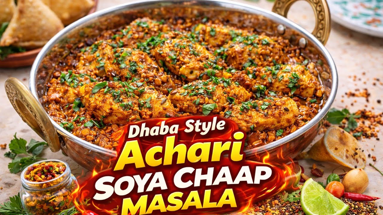 Dhaba Style Achari Soya Chaap Masala | Spicy & Tangy Indian Veg Curry