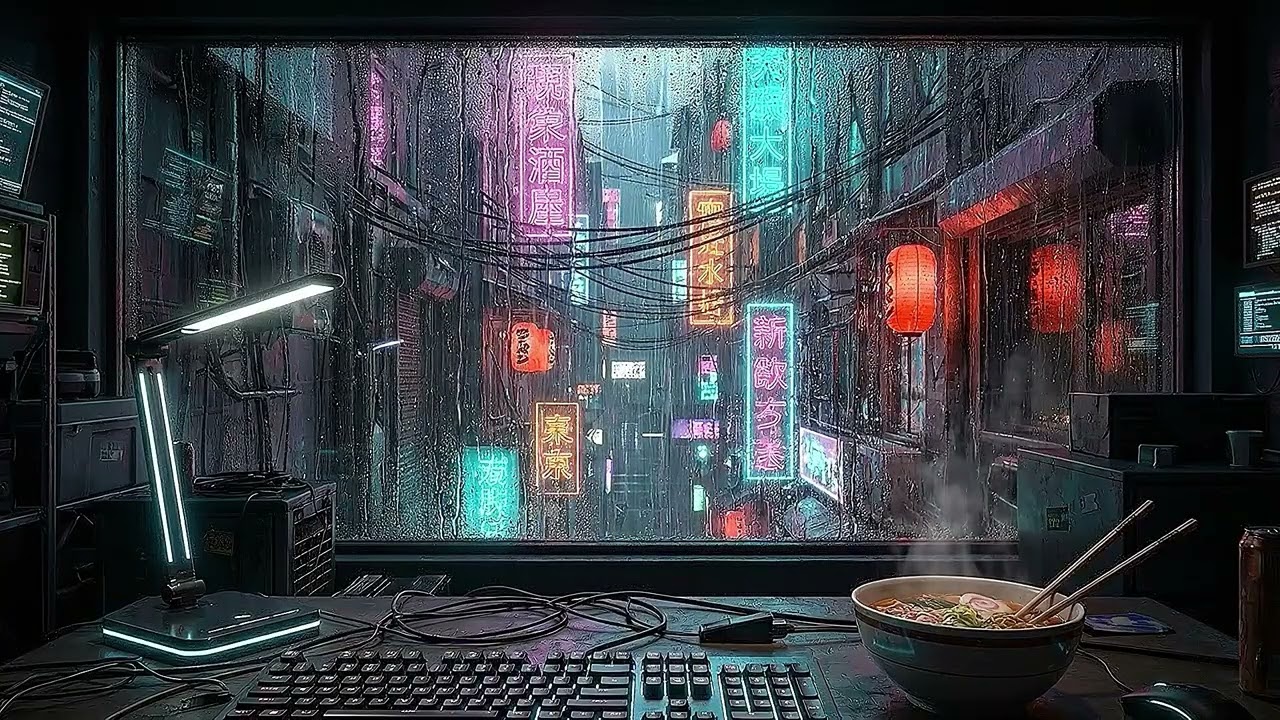 Neo-Tokyo Rainy Alley 🏮 Asian Lofi Beats & Cyberpunk Room Ambience for Study, Coding [3 Hours]