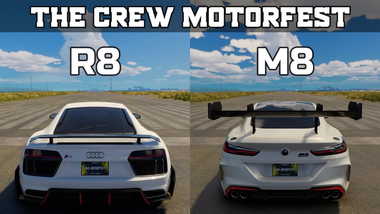 The Crew Motorfest - Audi R8 V10 Plus vs BMW M8 Compétition - Drag Race
