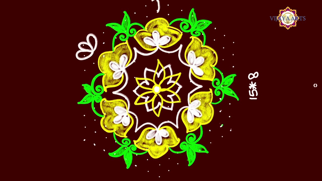 (15×8) dots | new year rangoli |  simple and easy rangoli daily rangoli |🌸🌺🌻🌹🌷🌼💐🍃🍀🐠🦚🦆 rangoli