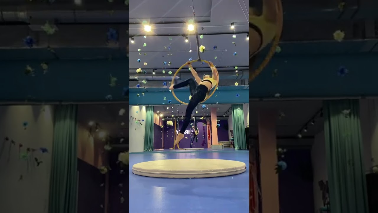 Flying glass 🍸 for the weekend. Really cool transition on aerial hoop.