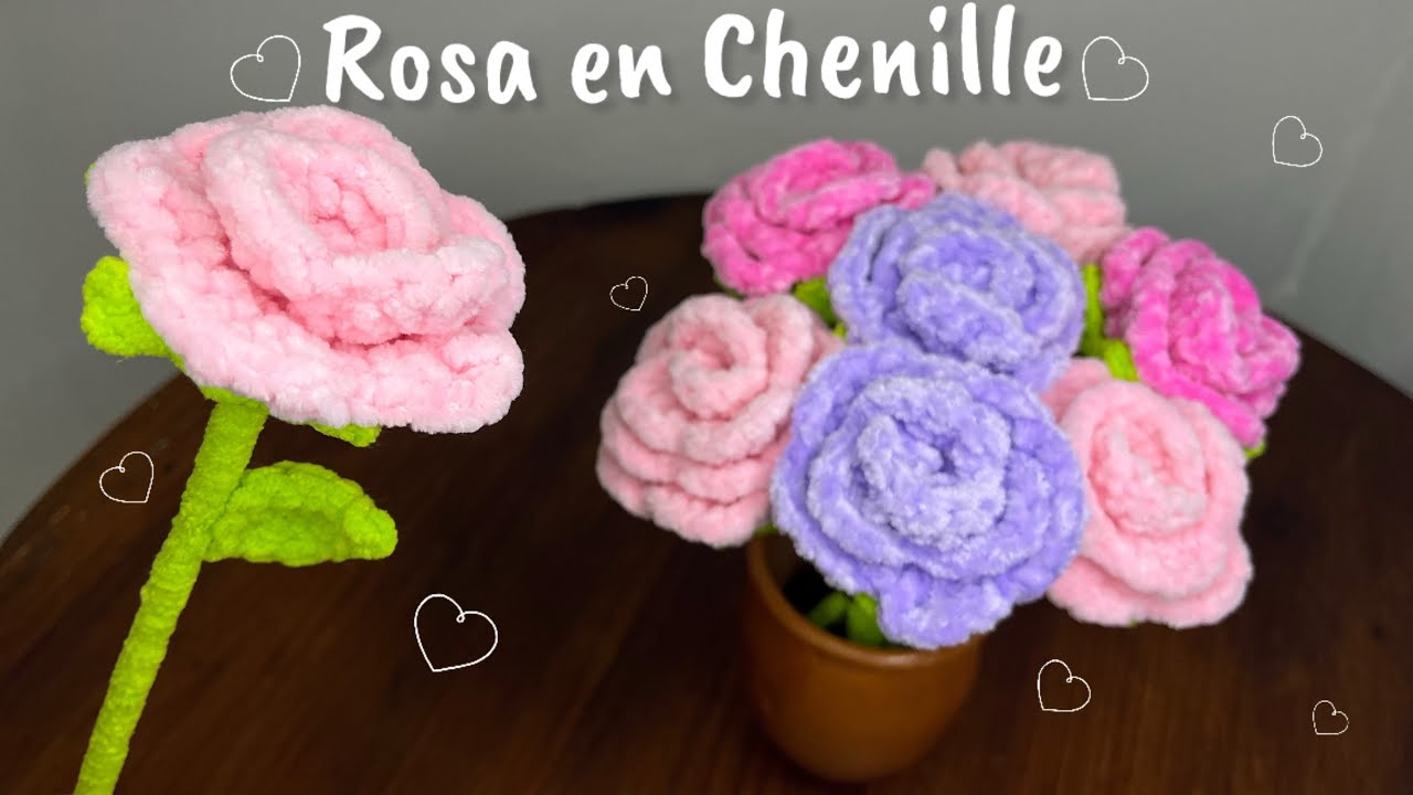 Rosa chica en chenille a crochet🩷| Flores a crochet para San Valentín💝🧶