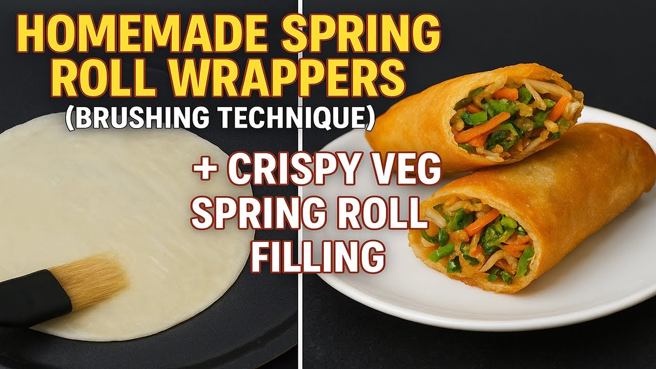 Homemade Spring Roll Wrappers (Brushing Technique) + Crispy Veg Spring Roll Filling