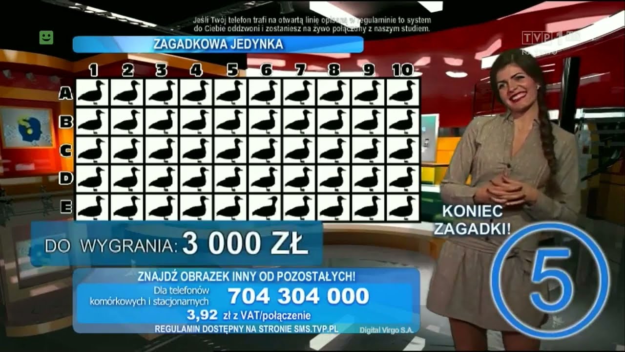 Zagadkowa jedynka 03.09.2015 (TVP1)