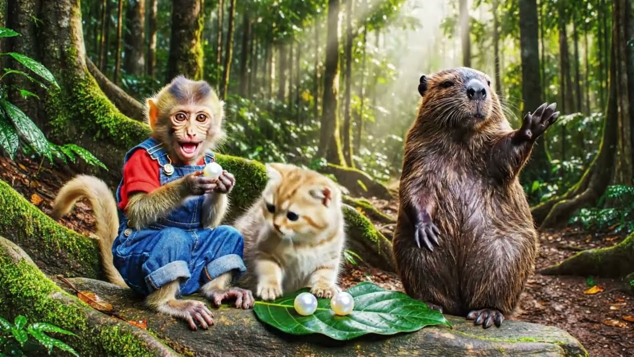 🐵🐱Monkey & Cat Save Beaver from Giant Snake Attack On The Island