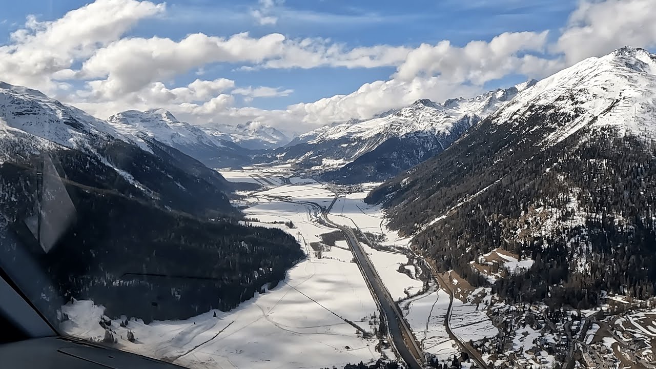 SAMEDAN AIRPORT (SMV/LSZS) | WINTER ARRROACH RWY21 | COCKPIT VIEW