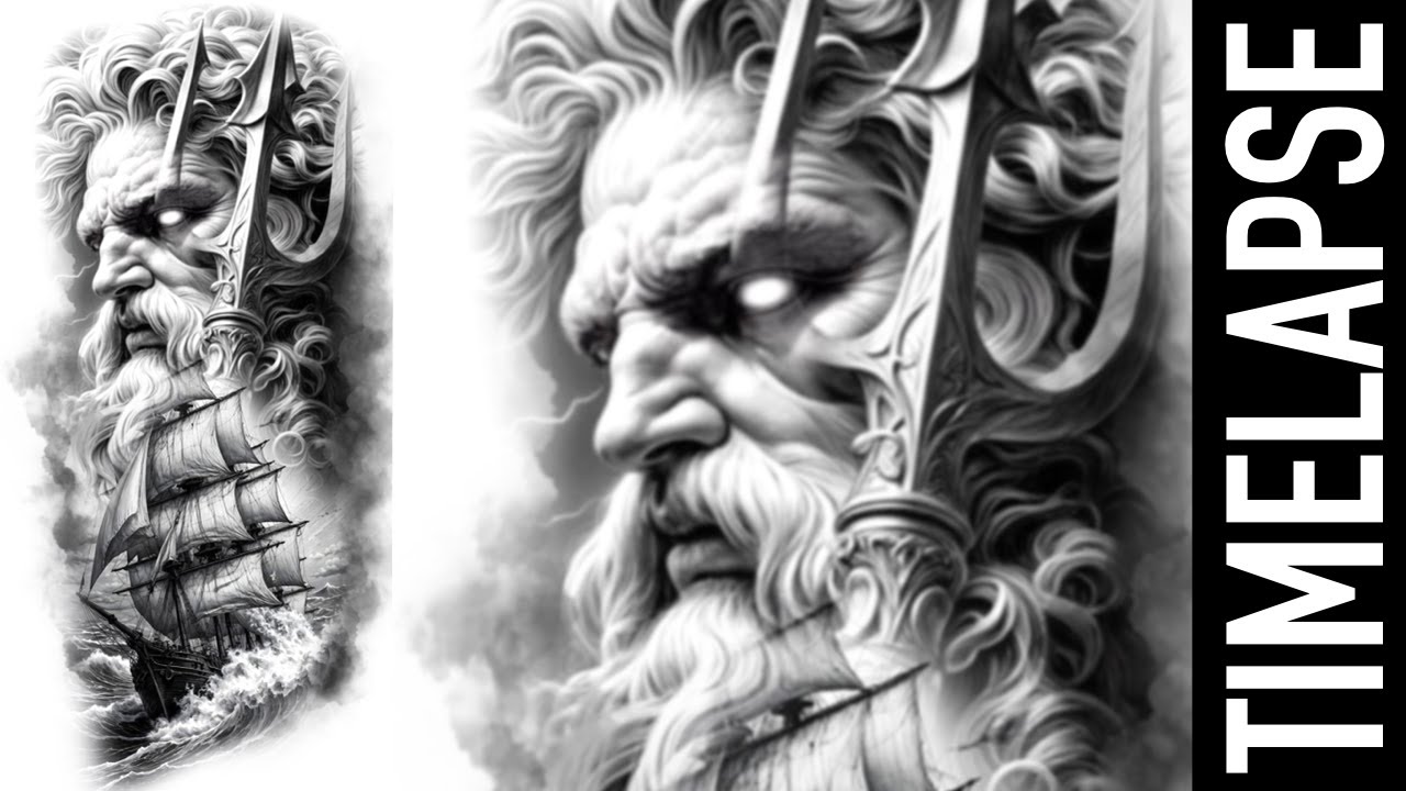 Poseidon & Ship - TATTOO TIMELAPSE
