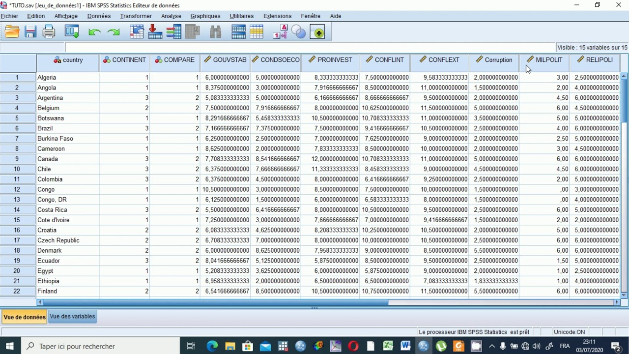 SPSS 4 : Principal Component Analysis using SPSS (Analyse en composantes principales sous SPSS)
