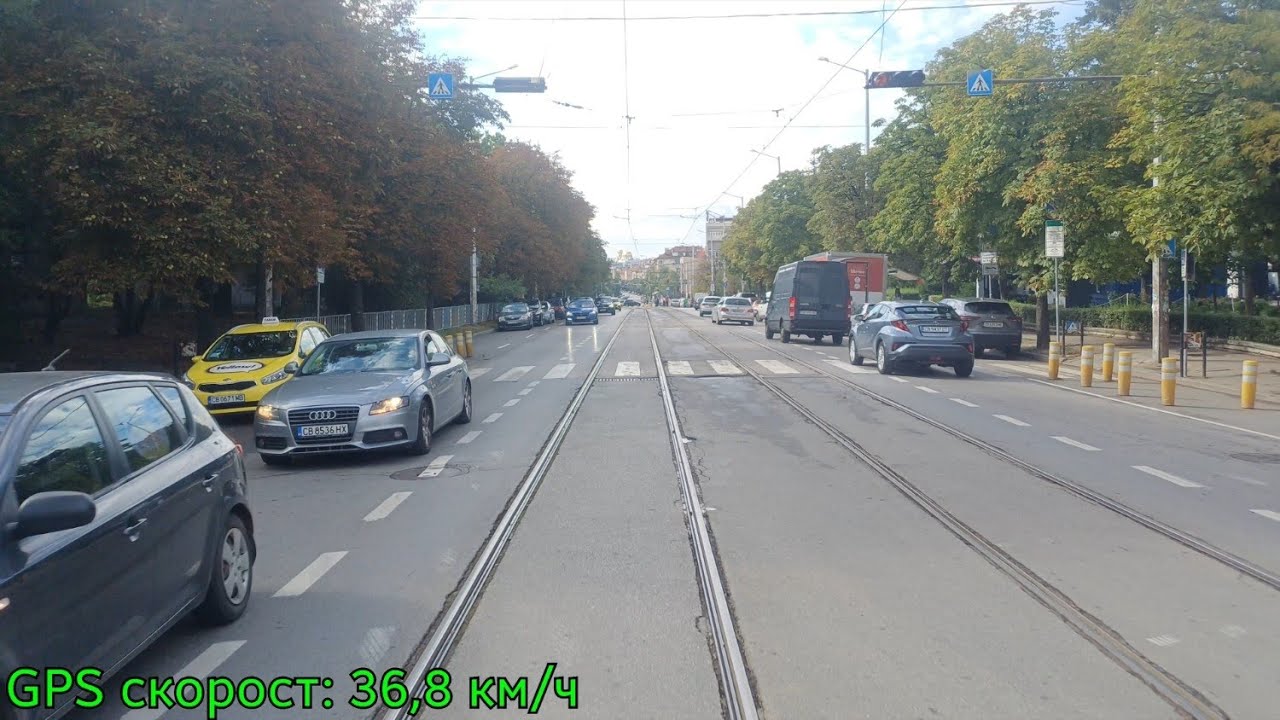 Sofia, Bulgaria. Tram line 21 (Opalchenska metro station - Geo Milev R.C.) with Tatra T6B5B №4113