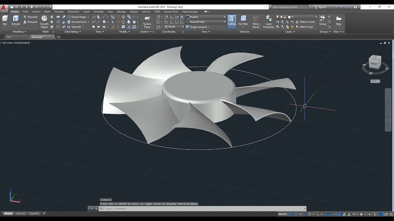 Autocad 3D, exhaust fan, how to drawing wing fan