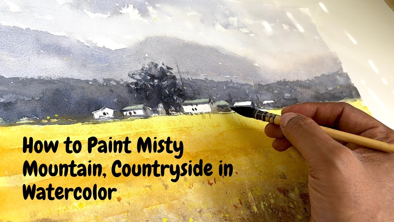 Countryside Watercolor Painting Tutorial Landscape - Step by Step