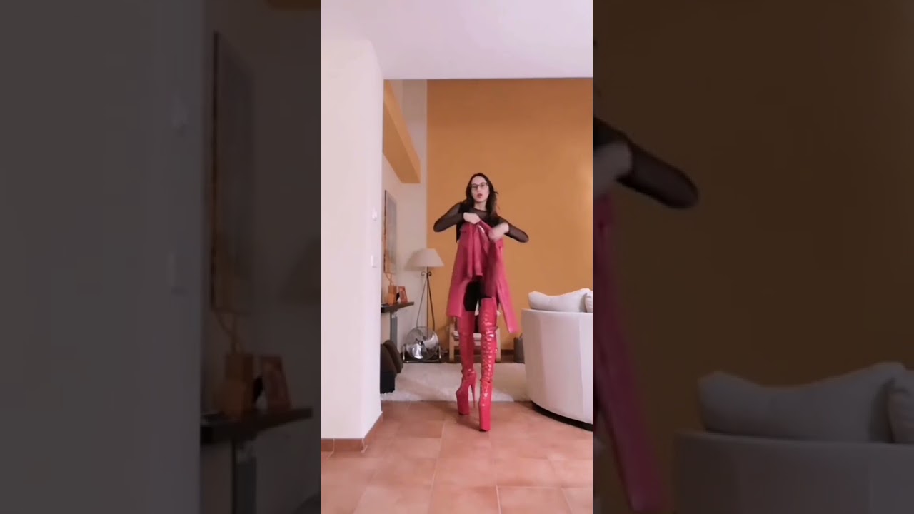 boot heel red  platform leather pants dominating woman
