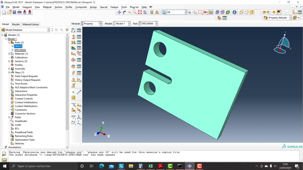 EPISODE 35 :Simulation Analysis of fatigue cracks propagation with  ABAQUS :Case Study Specimens