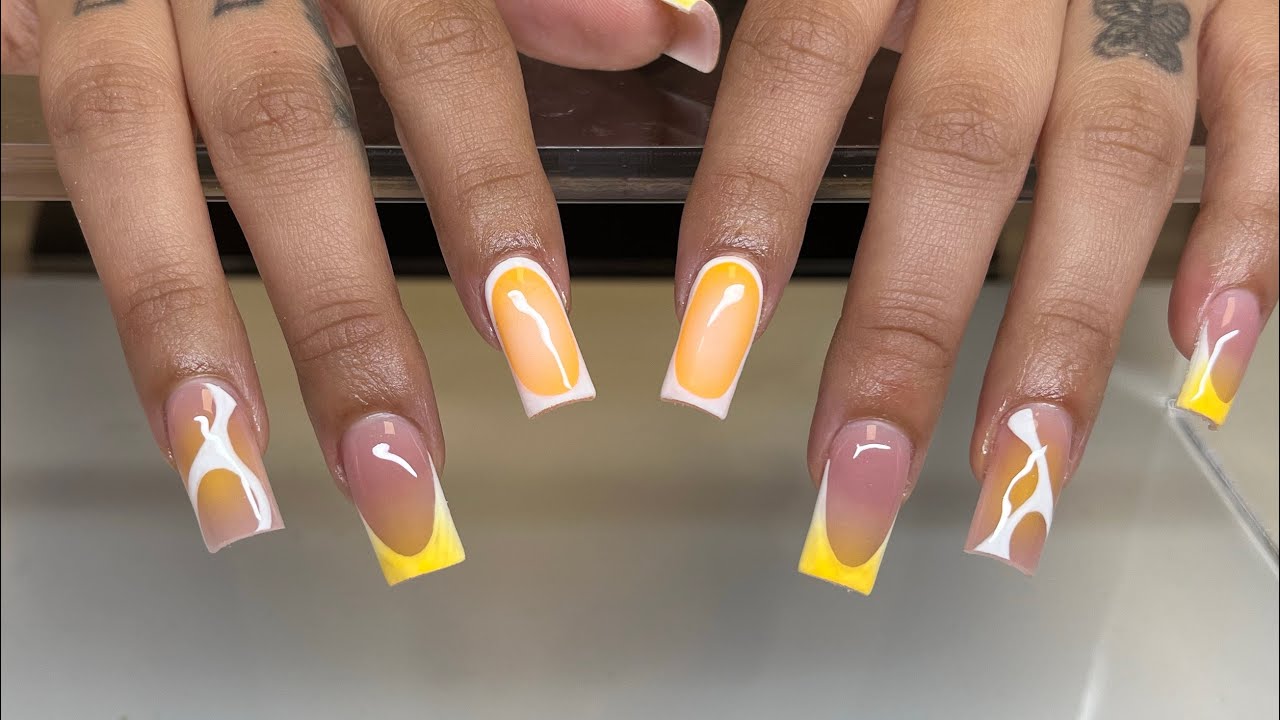 Orange Airbrush French Tip | Watch Me Work | Acrylic Nails