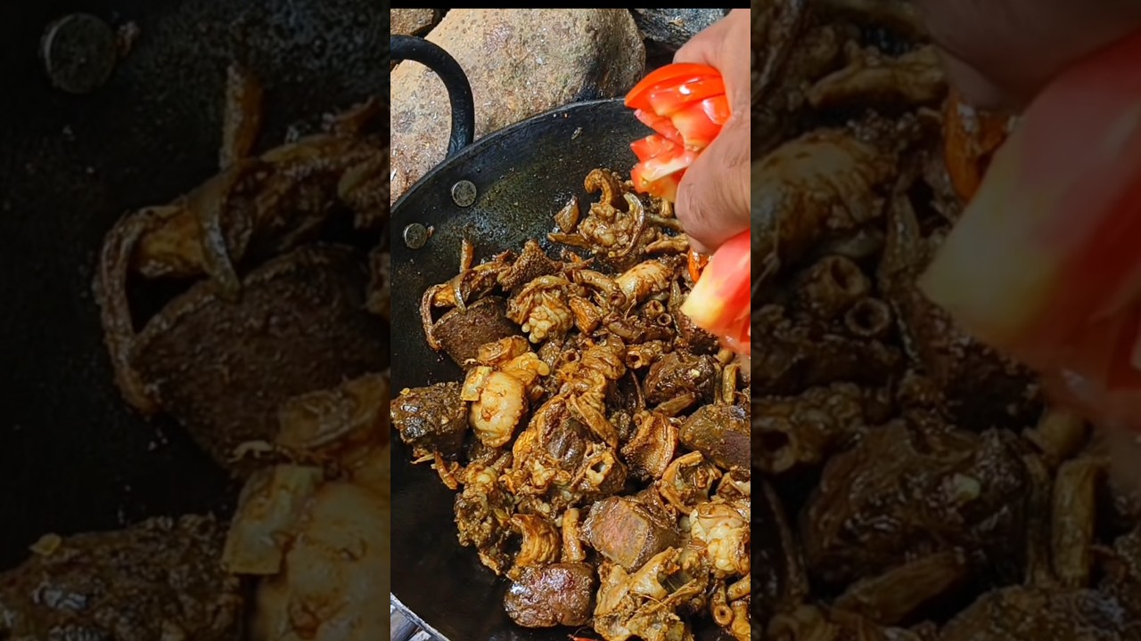 Mutton boti fry || adivasi food || goat intestine fry #shorts #food #viral