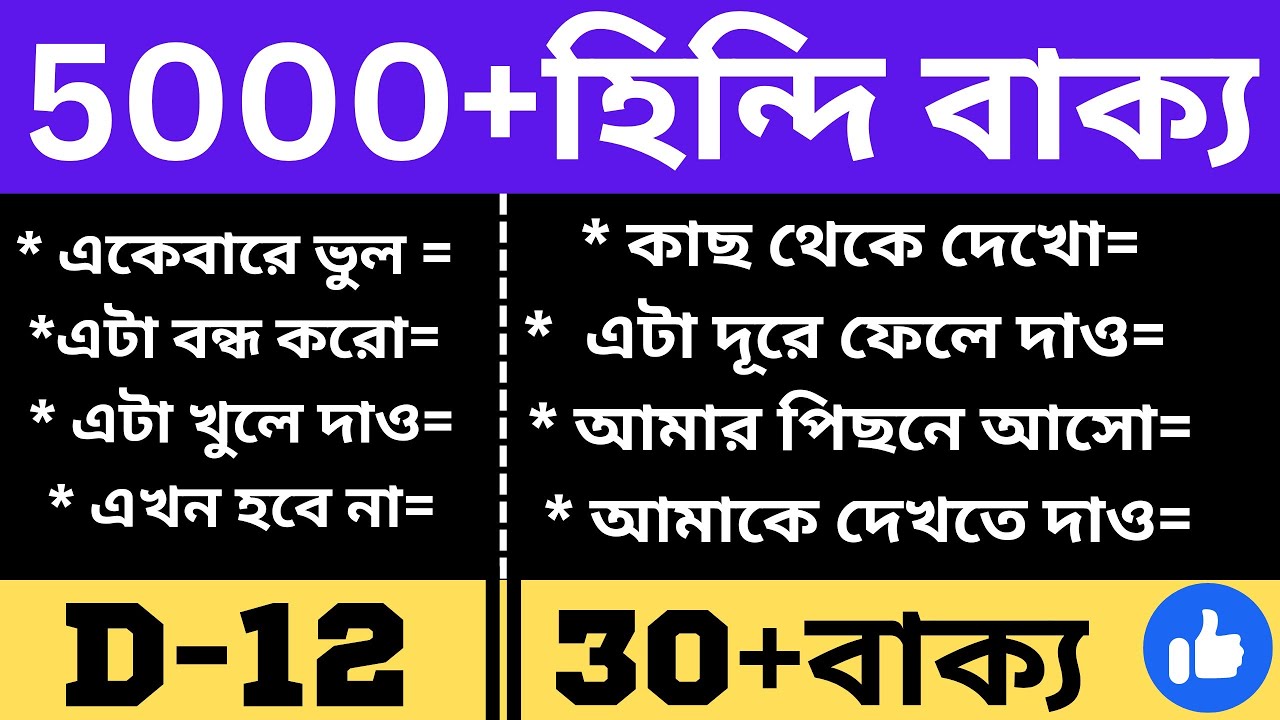 Day-12 || প্রতিদিন ব্যবহৃত হয় এমন 30+বাক্য | learn hindi easily | সহজে হিন্দি ভাষা শিক্ষা