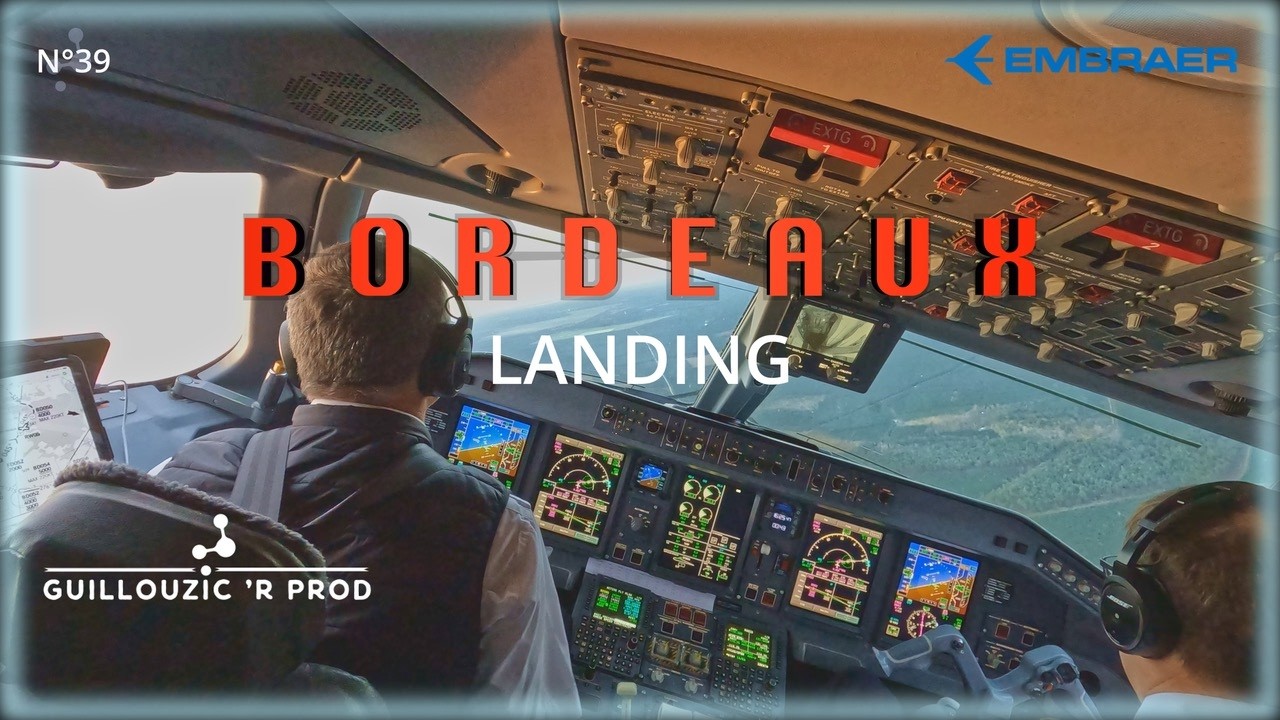 Landing, behind captain's wheel at Bordeaux rwy 05. Atterrissage Bordeaux GNSS 05. #cockpitmovie